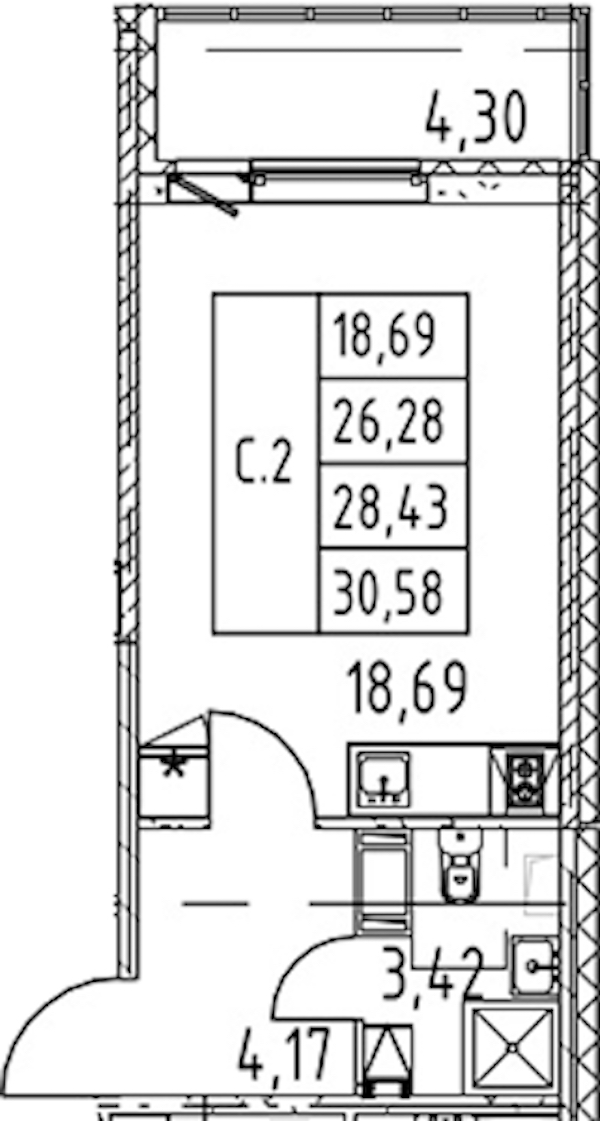 Квартира студия 26.28 м², 4/12 эт., ЖК «Полис ЛАВрики»
